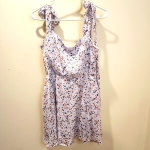 Blue Rain Floral Day Dress Bow Short size M